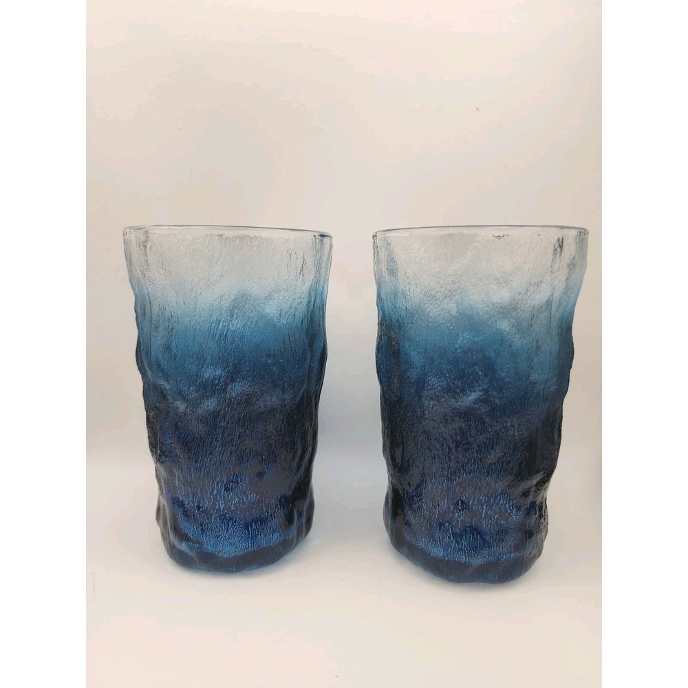 Vintage MCM Ombré Glacier Blue Highball Glasses Set Of 2